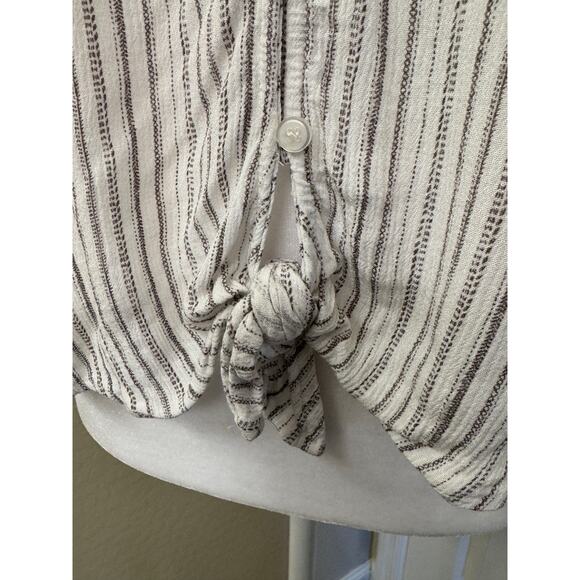 Hippie Rose White Brown Striped Tie Front Long Sleeve Blouse Shirt Size Large - Picture 7 of 10